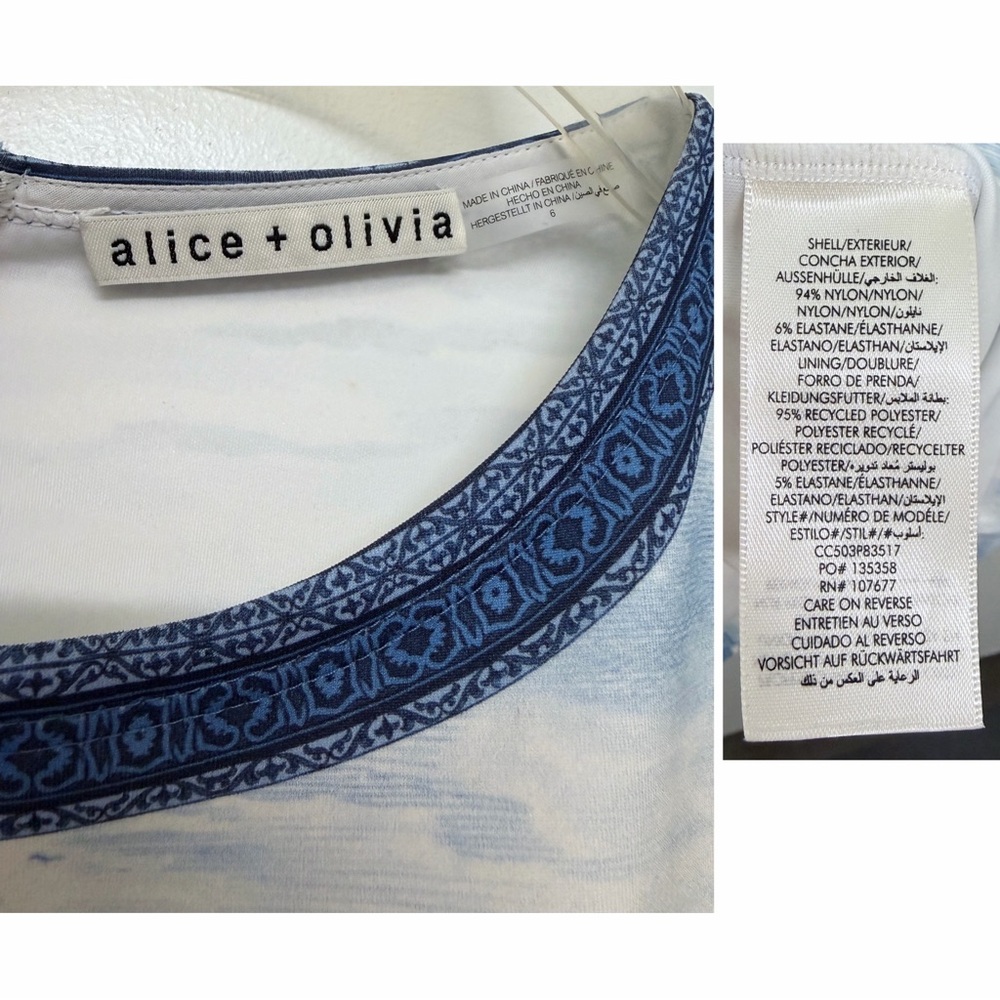 Alice + Olivia Wynell Chateau A Line Mini Dress Blue Toile De Jouy Floral 6 - Picture 3 of 16